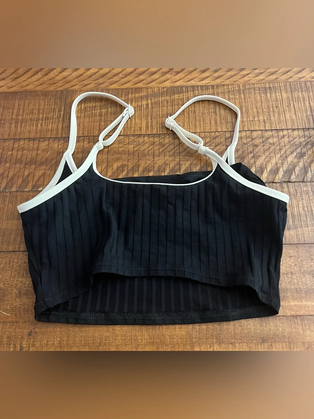 NWT Aerie Wide Rib Scoop Longline Bikini Top in Black - Sz S